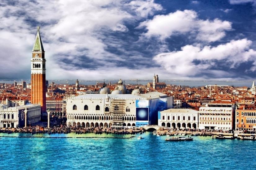 Preview wallpaper italy, venice, water, sky, clouds, city, buildings  1920x1080