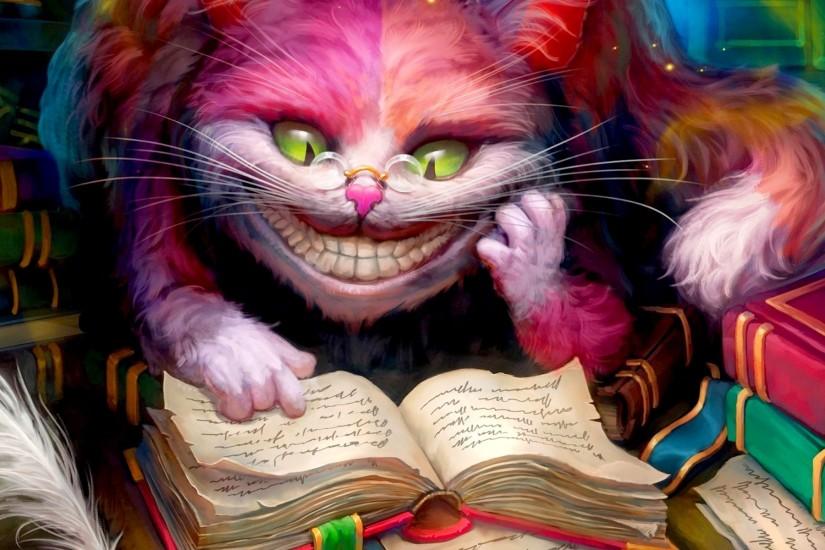 Cheshire Cat reading a book, Alice in Wonderland