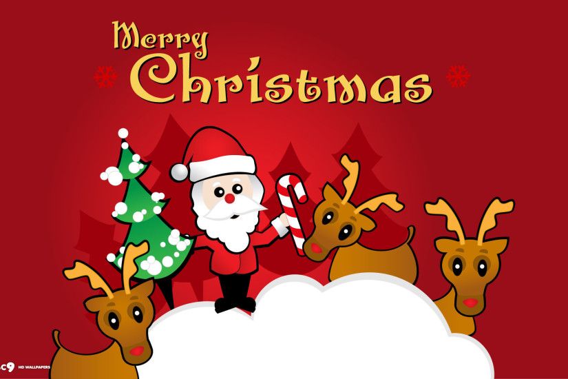 merry christmas santa claus reindeers rudolph cartoon vector art holiday  desktop wallpaper