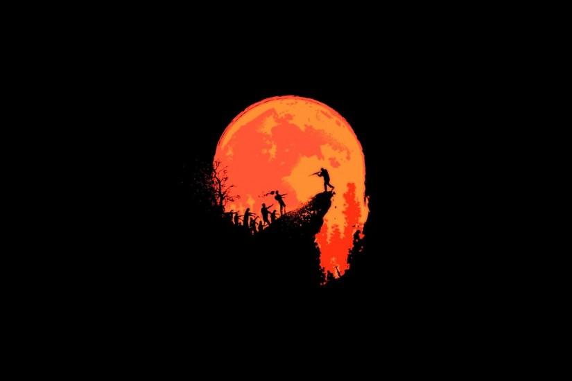 Black Background Last Stand Minimalistic Moon Orange Outbreak Red  Silhouettes Wallpaper