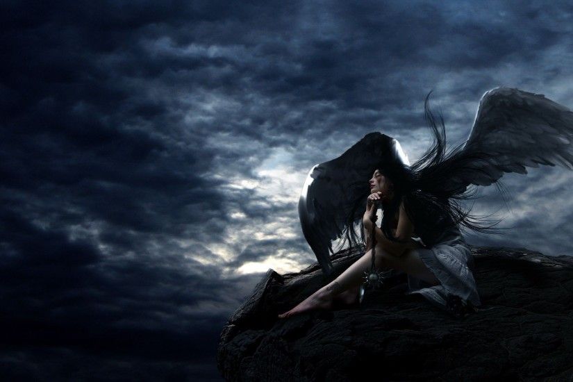 Fantasy Angel Dark Wings Hot Awaiting Angel Wallpaper