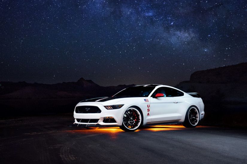 Preview wallpaper ford, mustang, white, side view, night 1920x1080