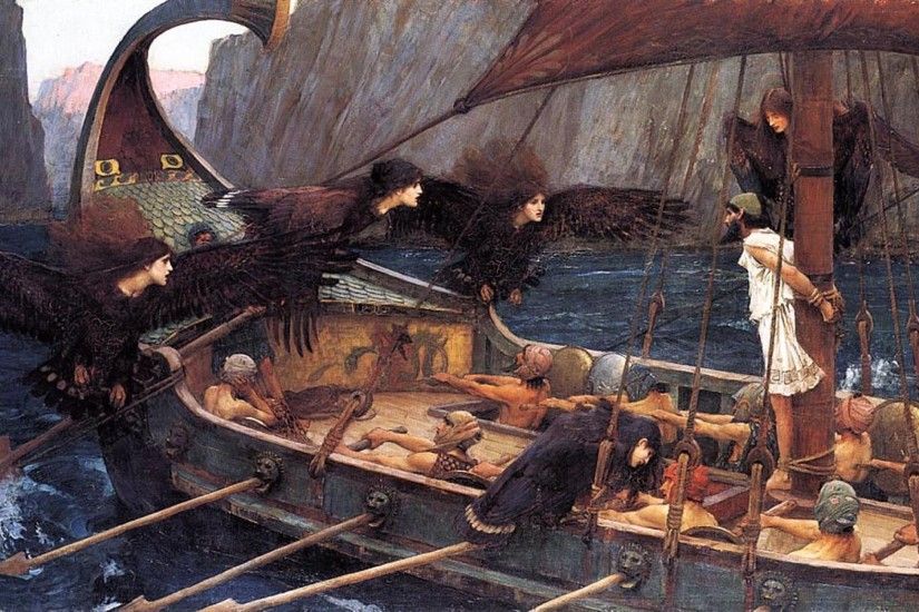 paintings ships sirens artwork john william waterhouse greek mythology  odysseus 1820x900 wallpape Art HD Wallpaper