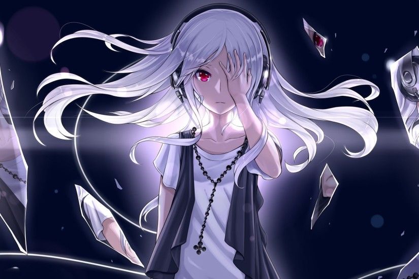 Emo Anime Girl White Haired., White haired and red eyes emo anime girl.