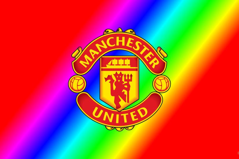 Red rainbow wallpaper with Manchester United logo.
