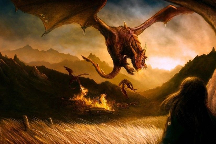 Dragons attacking the village Wallpaper
