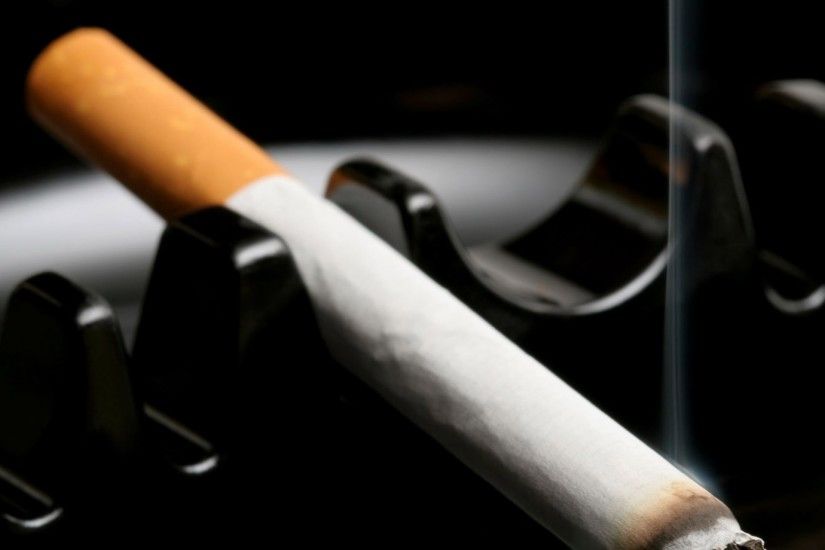 Preview wallpaper cigarette, ashtray, black, smoke, ash 1920x1080
