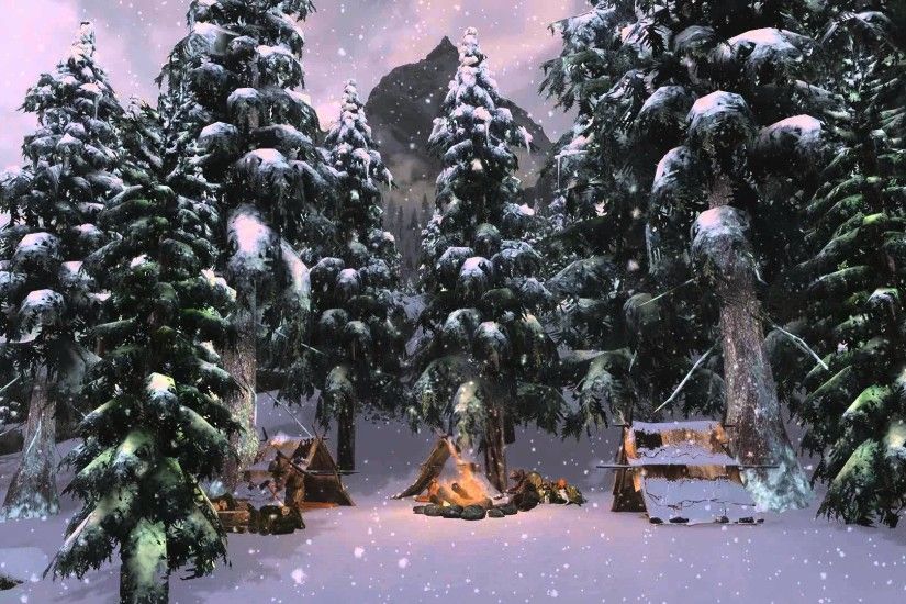 Animated Desktop Wallpaper - Winter Skyrim - Campfire