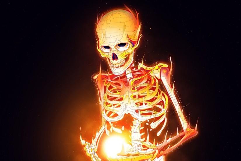 Preview wallpaper skeleton, bones, fire, art 1920x1080