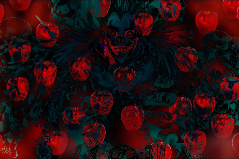 illustration anime abstract red apples LSD circle bright Death Note Ryuk  trippy ART color flower darkness