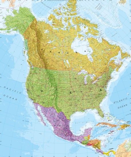 Political North America Map Wall Mural Photo Wallpaper