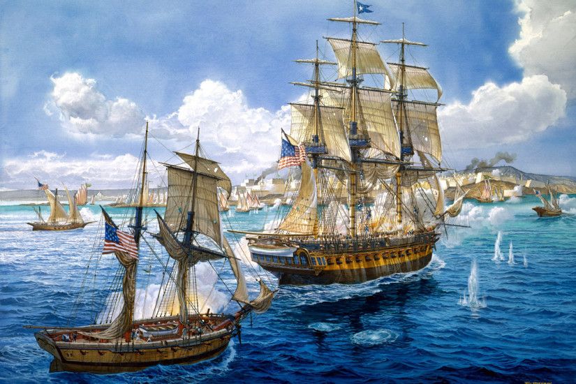 Art battle sea painting ships navy guns military ship wallpaper | 1938x1440  | 122216 | WallpaperUP