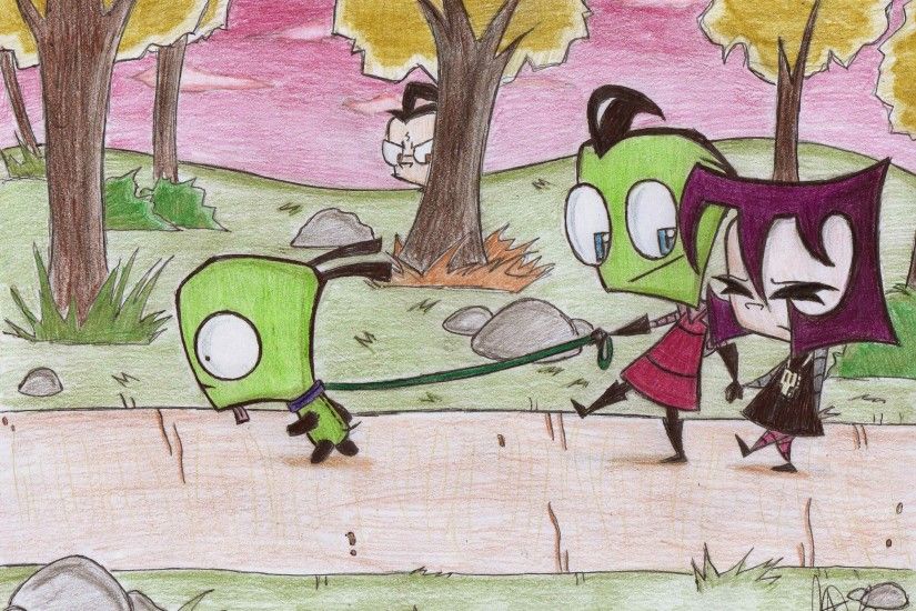 Zim and Gaz are walking the dog (robot) in the park, Gaz still feels weird  to have a boyfriend. Dib is angry that his rival Zim is.