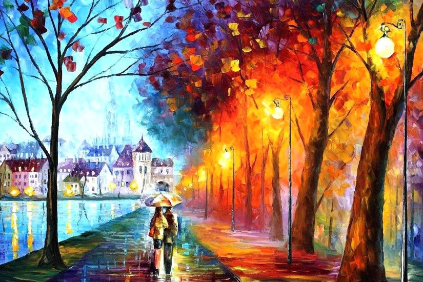 Couple, Rain, Umbrella, Rain, Painting, Colorful, Artworks, Classic  Painters, Best Arts Ever, Historical Images, Cool Paints, Art Wallpapers  For Windows, ...