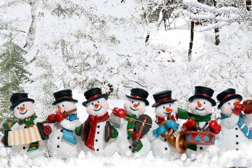 Cute Whimsical Snowman Snowmen Snow Winter Christmas Music Band Wallpaper  Trees