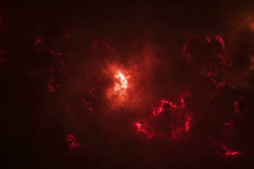 severe thunderstorm clouds at night with lightning, Hell Background.  abstract smoke & fume. Epic Red luminous background for your intro with  space for your ...