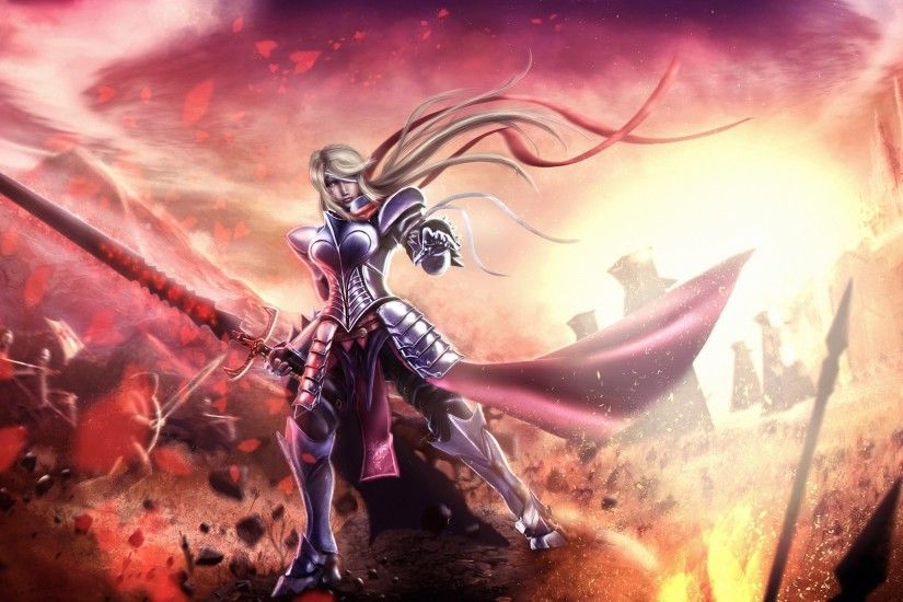 Fantasy knight girl, armor, sword, battle wallpaper 2560x1440 QHD