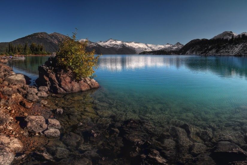 Calm Lake Reflecting Snowy Mountains desktop wallpaper .