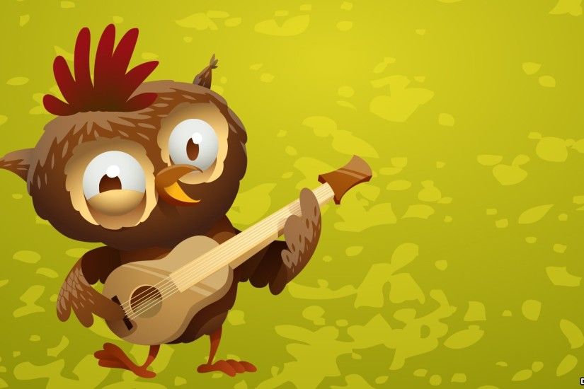 Art Owl Guitar Funny Cartoon