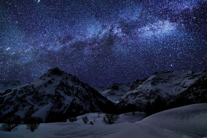 landscape, Mountain, Snow, Sky, Stars, Starry Night, Nature Wallpapers HD /  Desktop and Mobile Backgrounds