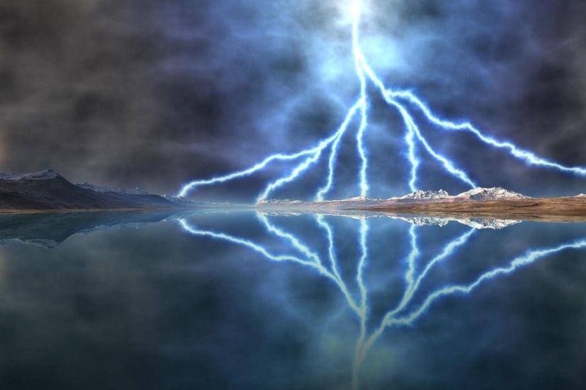 Lightening storm over lake desktop background. Landscape background for use  as a desktop wallpaper picture.
