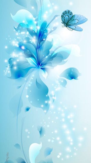 Blue, Turquoise, light, abstract, butterfly, flowers, apple, wallpaper,