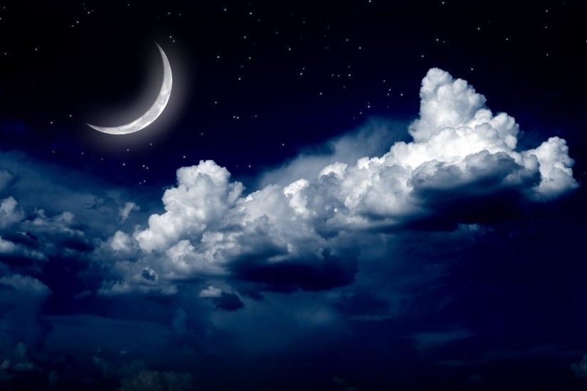 Starry night sky with the moon wallpaper