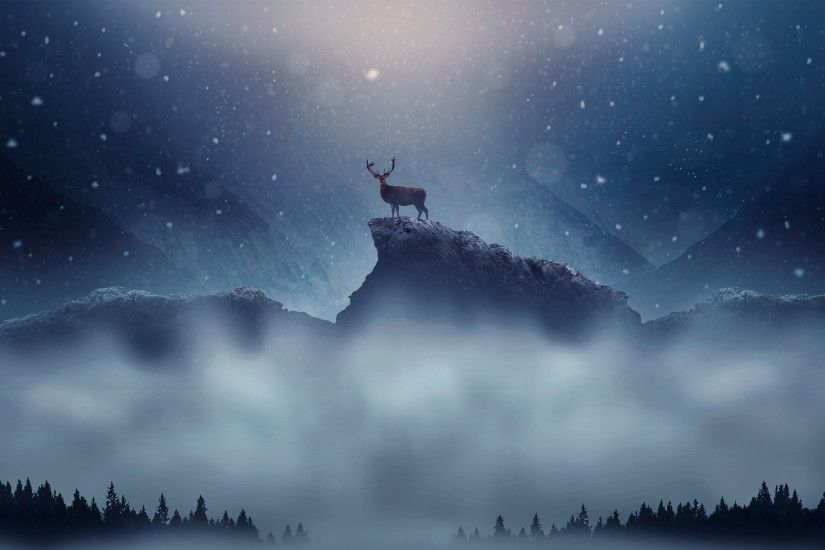 Christmas Deer Snowfall