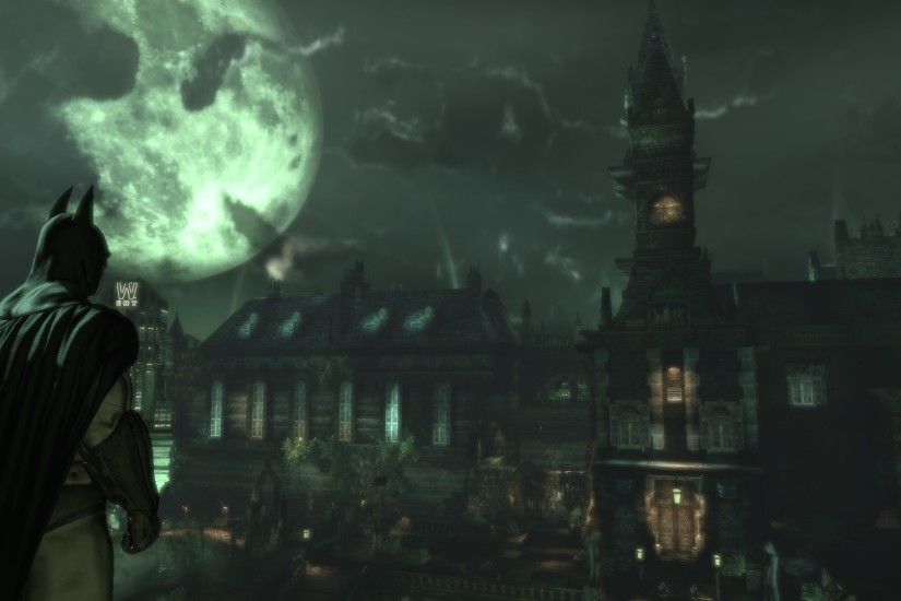 1920x1080 - batman arkham asylum, city view, dark theme, moon # original  resolution
