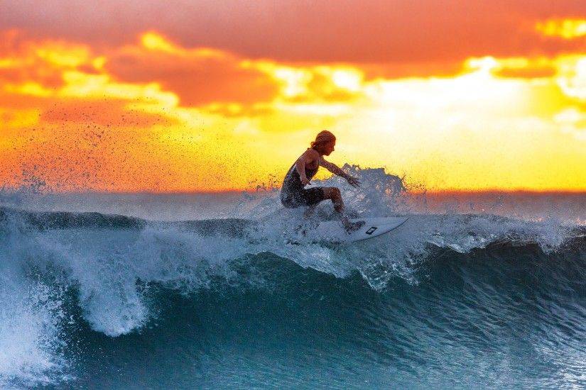 Surfer, Sunset, Wave, HD