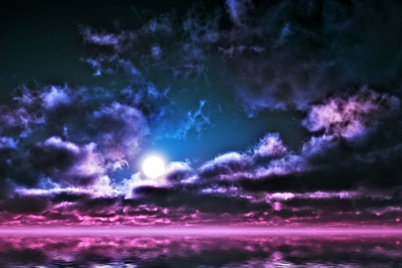 Stars Tag - Stars Moon Horizon Sea Clouds Night Pink Sky Live Wallpaper For  Pc for
