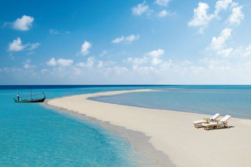 Preview wallpaper maldives, beach, tropical, sea, sand, island, boat  1920x1080