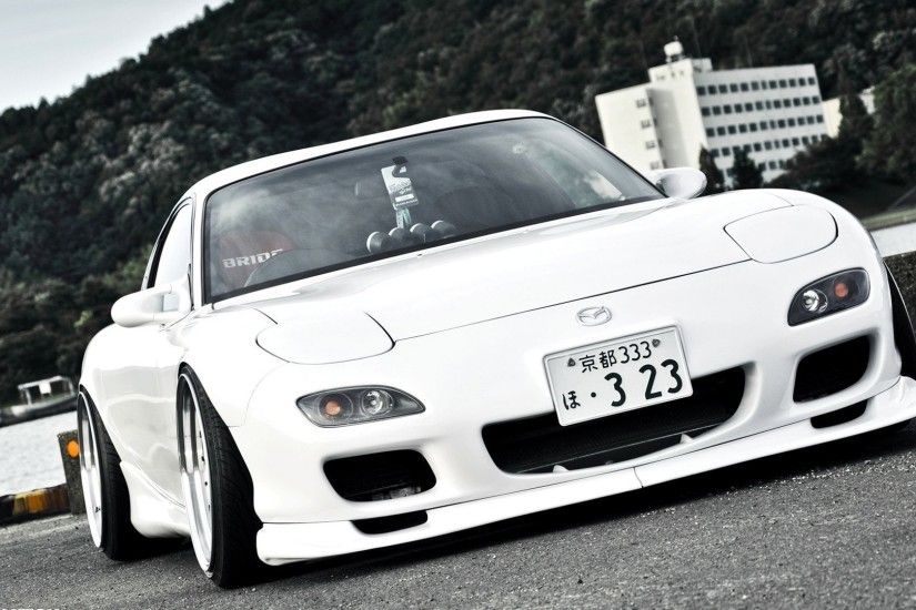 Mazda RX7 white car Japan 4k Wallpaper