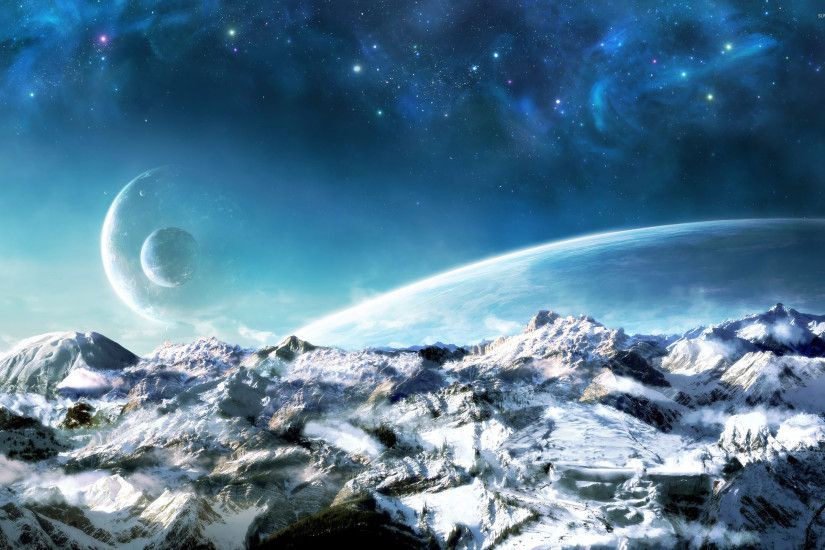 Planets over the snowy mountains wallpaper 2560x1600 jpg