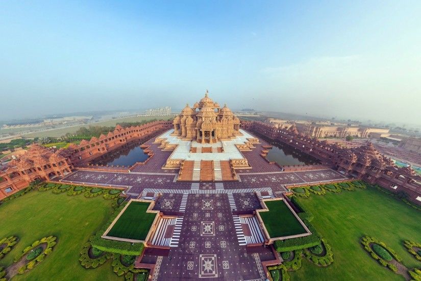 Preview wallpaper india, akshardham temple, beautiful, top view, panorama  1920x1080