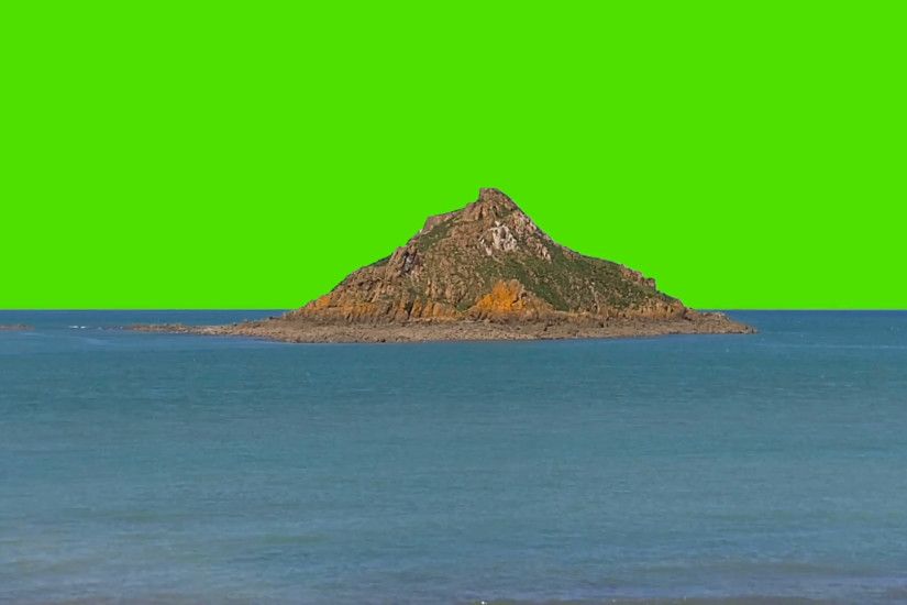 Small Island in The Middle of the Ocean Sea On a Green Screen Background