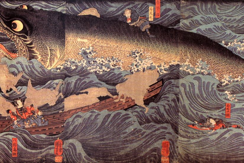 Animal - Artistic Fishing Boat Monster Waves Wallpaper