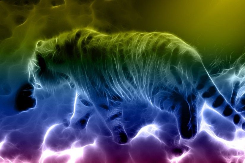 Tiger Rainbow Color 3D Desktop Wallpaper