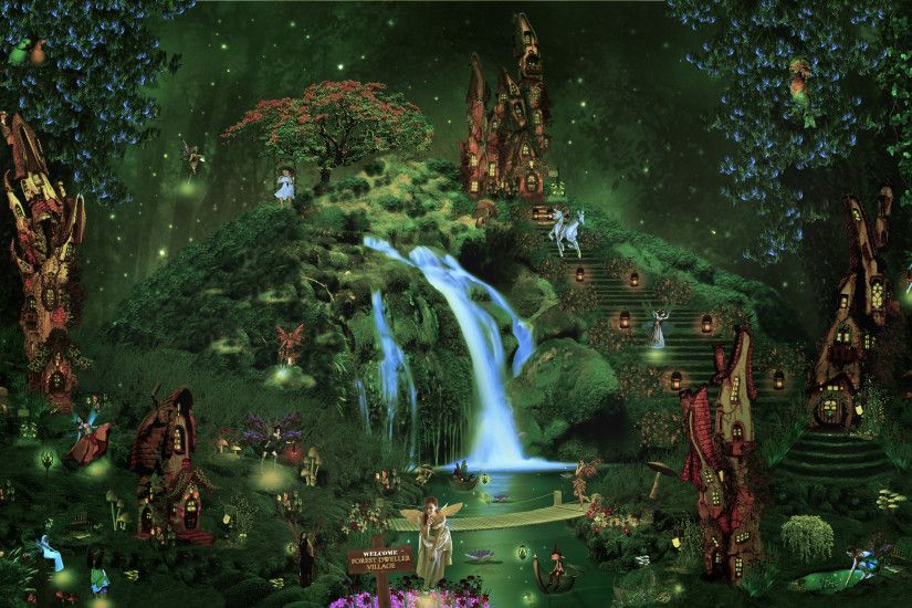 Fall Fairy Garden backgrounds | ... castle city forest waterfall fairy elf  magical wallpaper