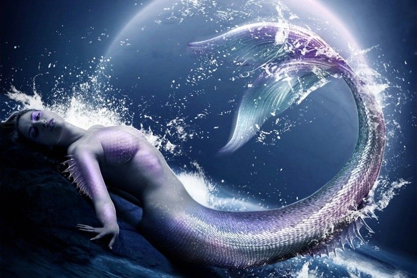 art girl balloon mermaid sea fantasy moon stone tail rock scales
