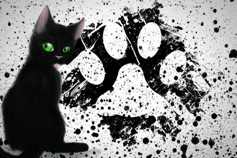 painting paws cat black cats kittens paint splatter Wallpaper HD