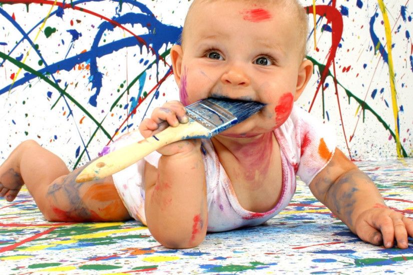 Preview wallpaper baby, amusing, paint, dirty, funny, bully 1920x1080