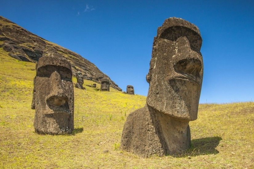 chile easter island rapa nui moai statue sky slope