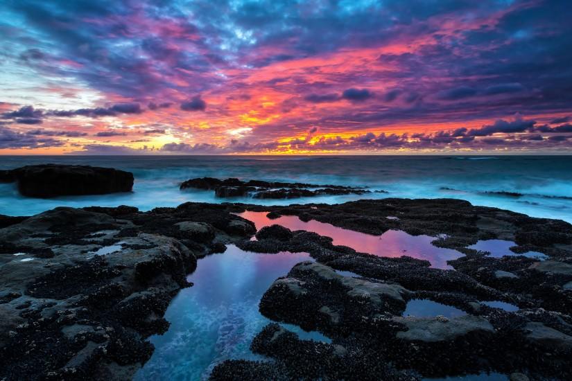 Earth - Sunset - Ocean - Landscape - Rock - Nature - 4k - Ultrahd Wallpaper
