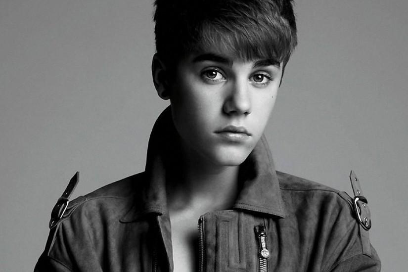 Preview wallpaper justin bieber, dark-haired, male, singer, black and white