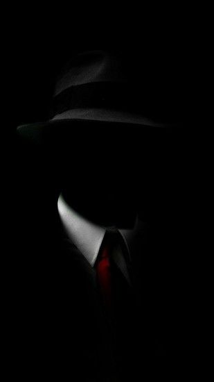 Shadow Man Black Suit Hat Red Tie Android Wallpaper ...