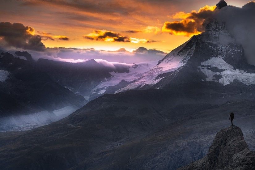 nature, Landscape, Sunset, Matterhorn, Alps, Mountain, Hiking, Snowy Peak,  Clouds, Sky, Switzerland Wallpapers HD / Desktop and Mobile Backgrounds