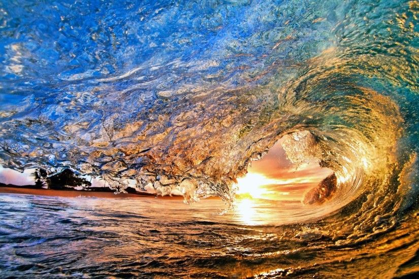 Earth - Wave Sunset Sunrise Ocean Sea Water Scenic Wallpaper