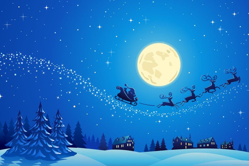 Christmas Eve Santa Claus Raindeer Sleigh Moon Desktop Wallpaper Uploaded  by DesktopWalls