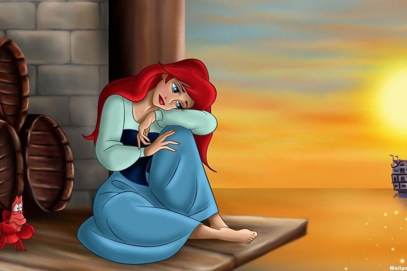 HD Sad Disney Princess Ariel Blue Dress Wallpaper